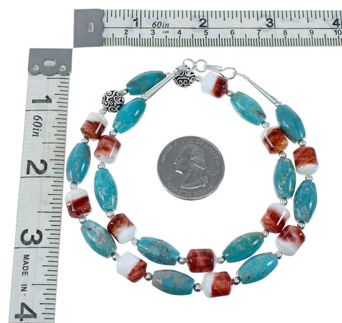 Turquoise and Oyster Shell Genuine Sterling Silver Navajo Bead Necklace JX130268